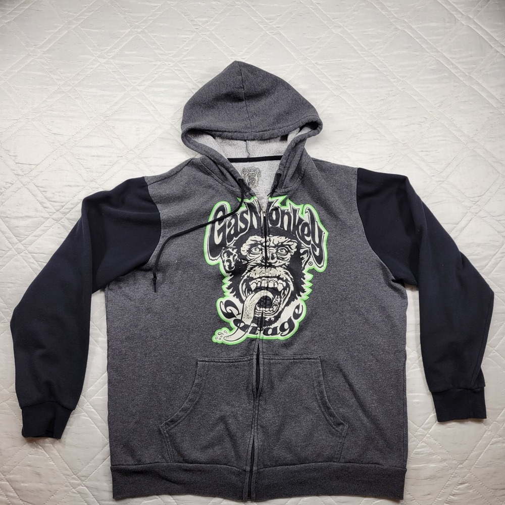Gas Monkey Garage gray and black full zip hoodie size XL